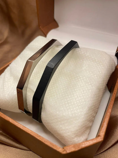 Stainless Steel Hexagon Cuff Bangle black and silver