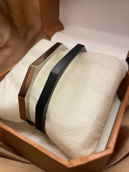 Stainless Steel Hexagon Cuff Bangle black and silver