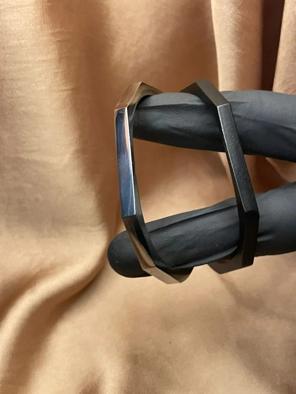 Stainless Steel Hexagon Cuff Bangle black and silver