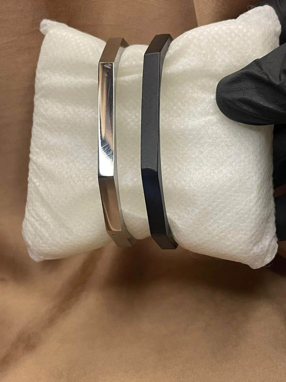 Stainless Steel Hexagon Cuff Bangle black and silver