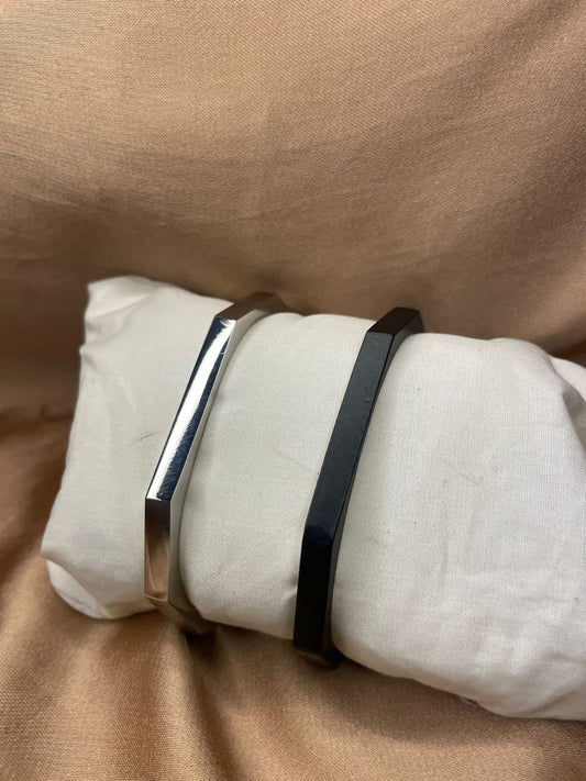 Stainless Steel Hexagon Cuff Bangle black and silver